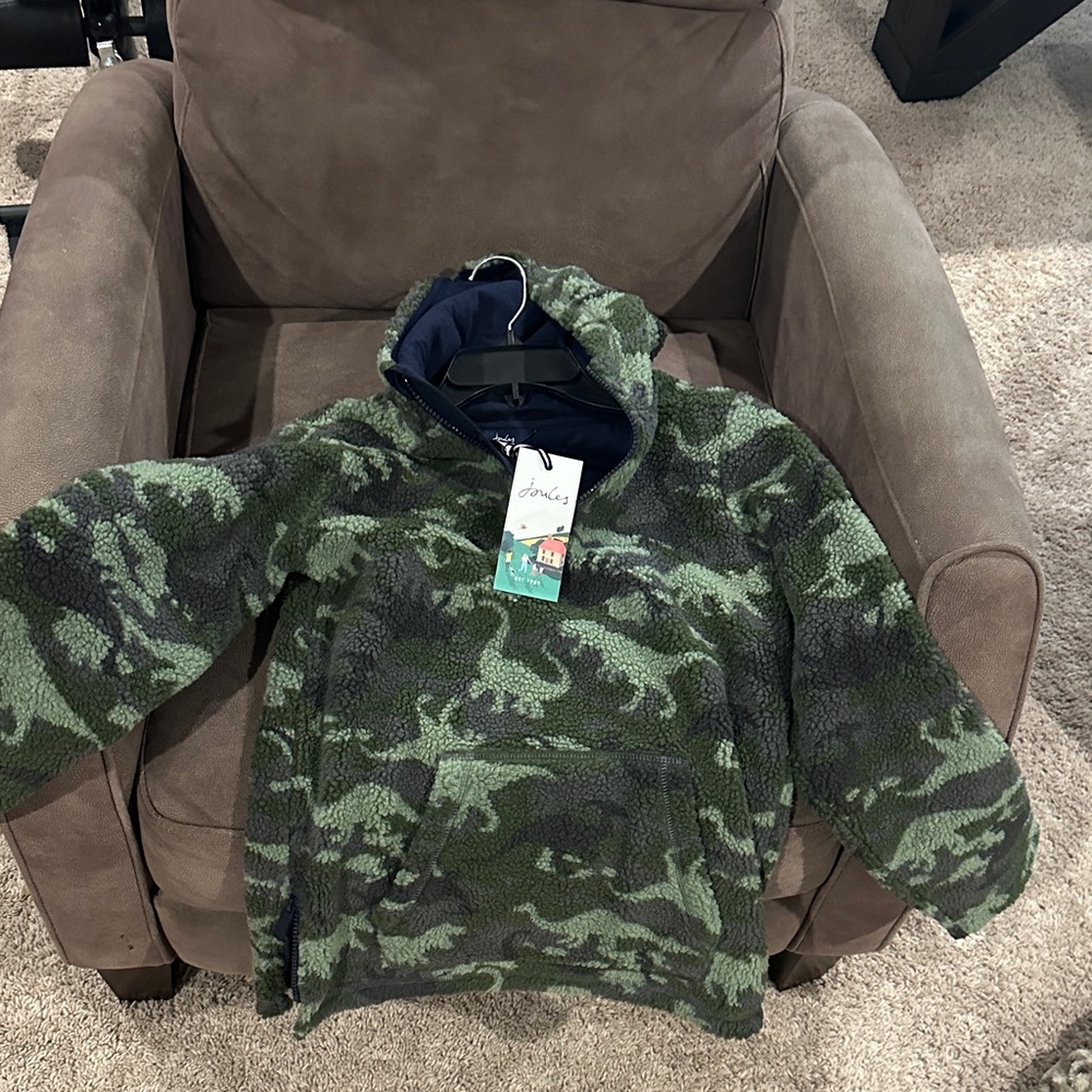 Joules Green Dino Camo Fleece Hoodie